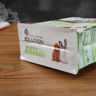 Sacos inferiores lisos do reforço do malote plástico do suporte do saco do empacotamento de alimentos para animais de estimação do cão BRC acima com zíper